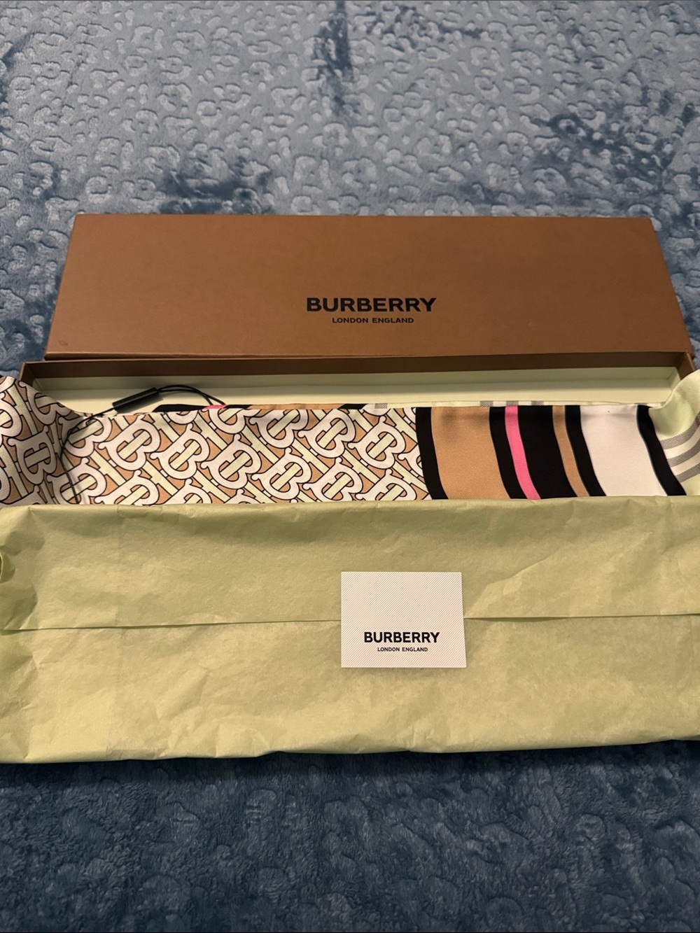 Burberry Beige, Pink & Black Patterned Silk Scarf